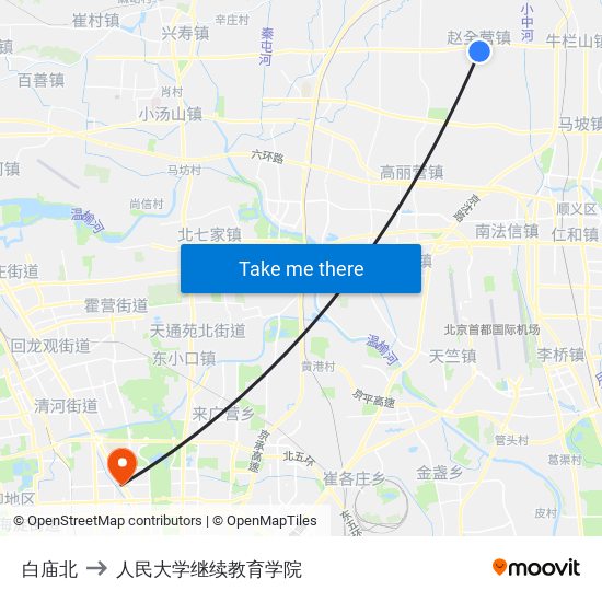 白庙北 to 人民大学继续教育学院 map