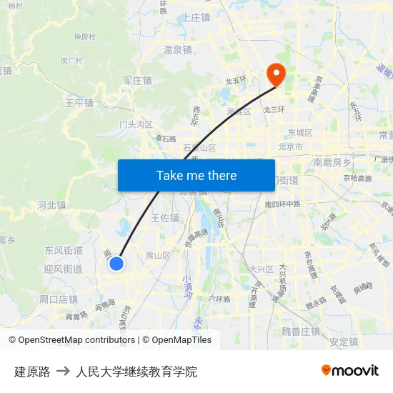 建原路 to 人民大学继续教育学院 map