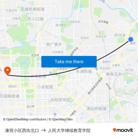 康营小区西街北口 to 人民大学继续教育学院 map