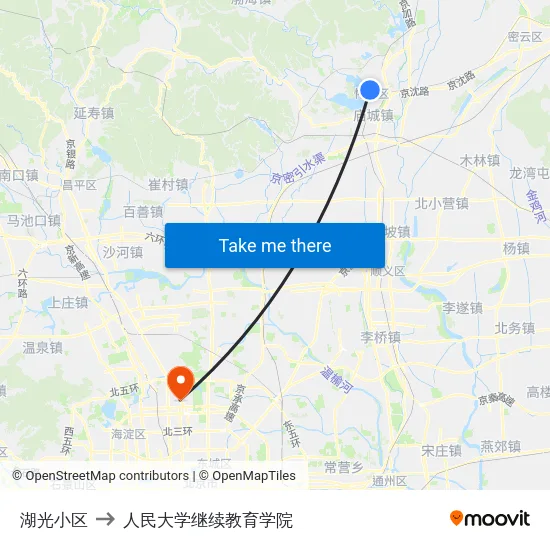 湖光小区 to 人民大学继续教育学院 map