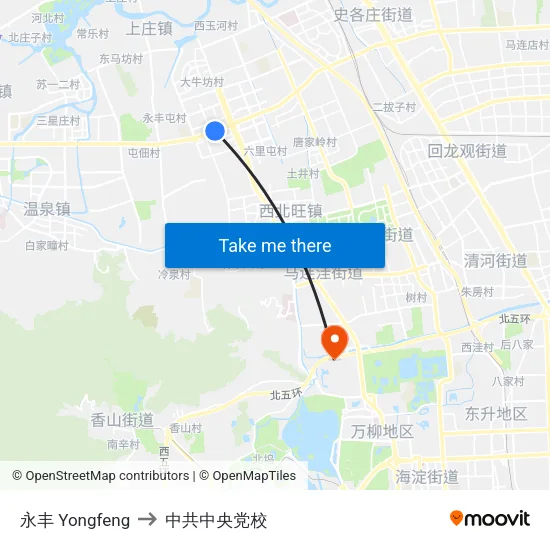 永丰 Yongfeng to 中共中央党校 map