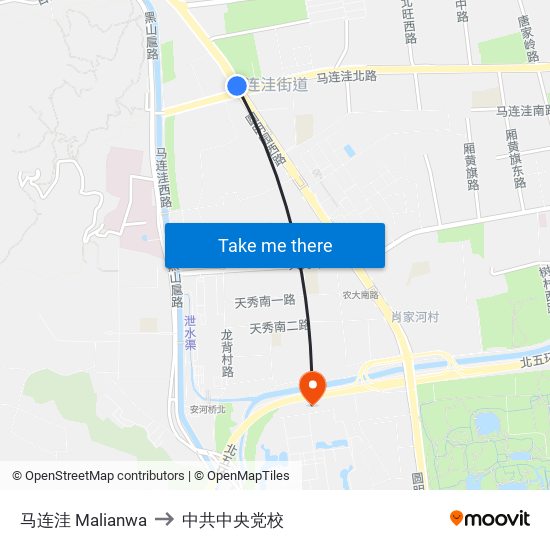 马连洼 Malianwa to 中共中央党校 map