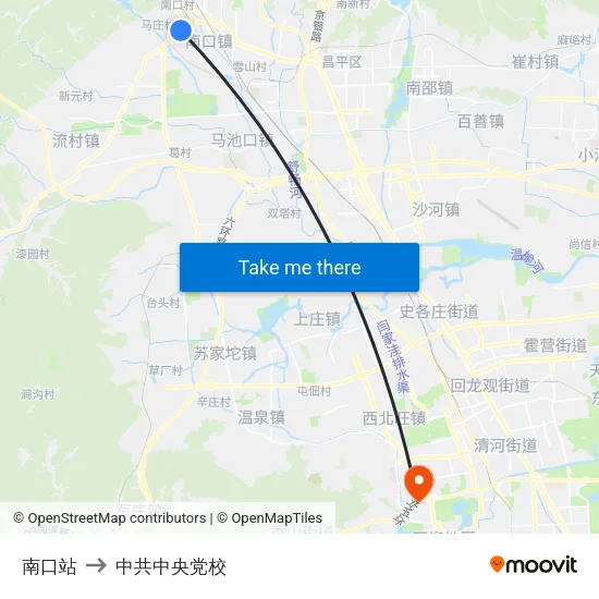 南口站 to 中共中央党校 map