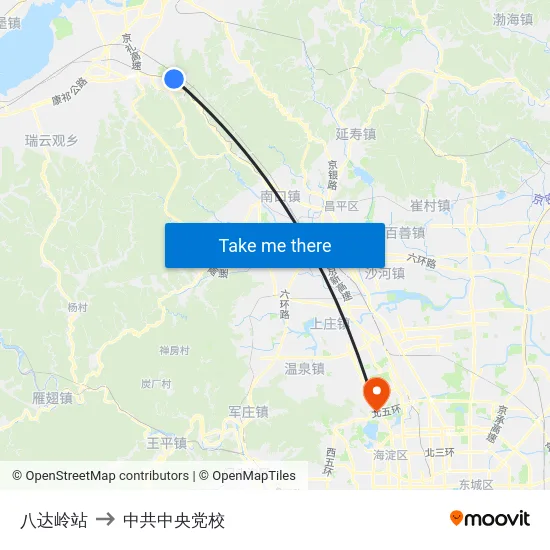 八达岭站 to 中共中央党校 map