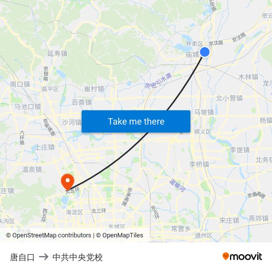 唐自口 to 中共中央党校 map