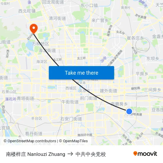 南楼梓庄 Nanlouzi Zhuang to 中共中央党校 map