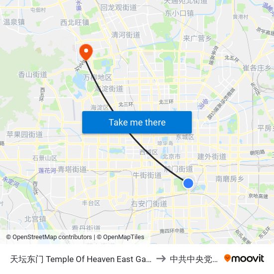 天坛东门 Temple Of Heaven East Gate to 中共中央党校 map