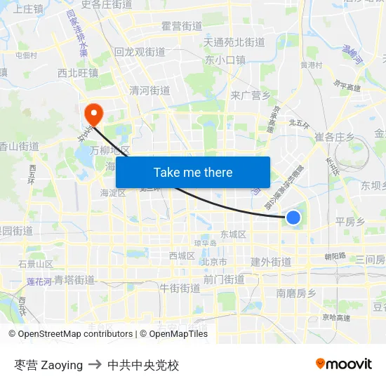 枣营 Zaoying to 中共中央党校 map