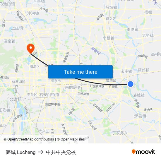 潞城 Lucheng to 中共中央党校 map
