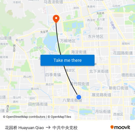 花园桥 Huayuan Qiao to 中共中央党校 map