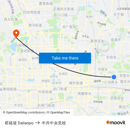 褡裢坡 Dalianpo to 中共中央党校 map