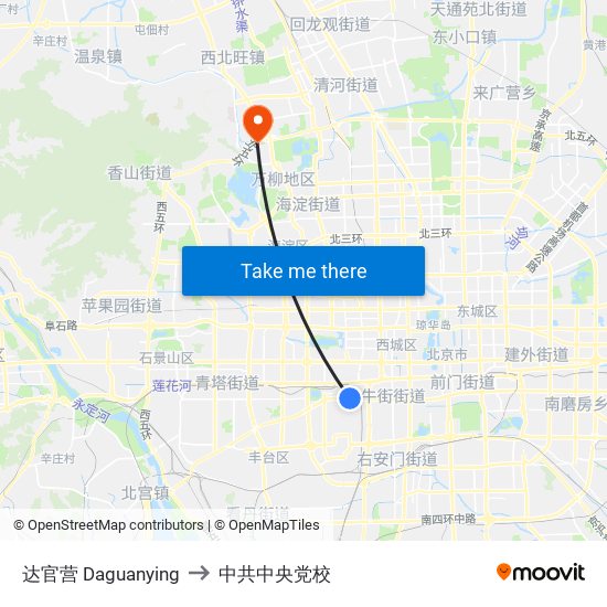 达官营 Daguanying to 中共中央党校 map