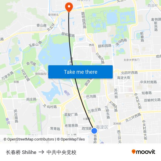 长春桥 Shilihe to 中共中央党校 map
