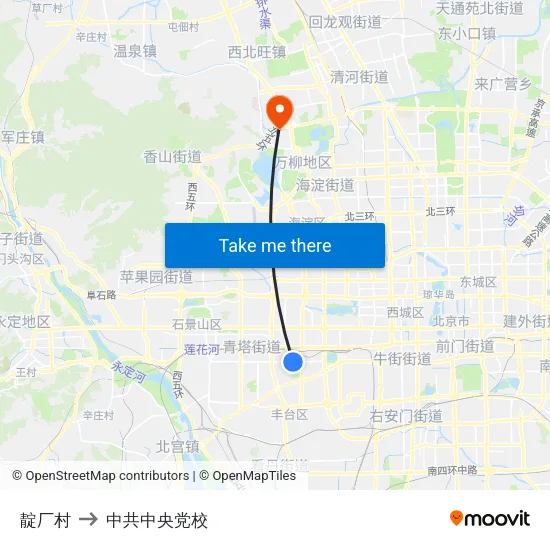 靛厂村 to 中共中央党校 map