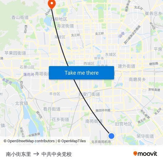 南小街东里 to 中共中央党校 map