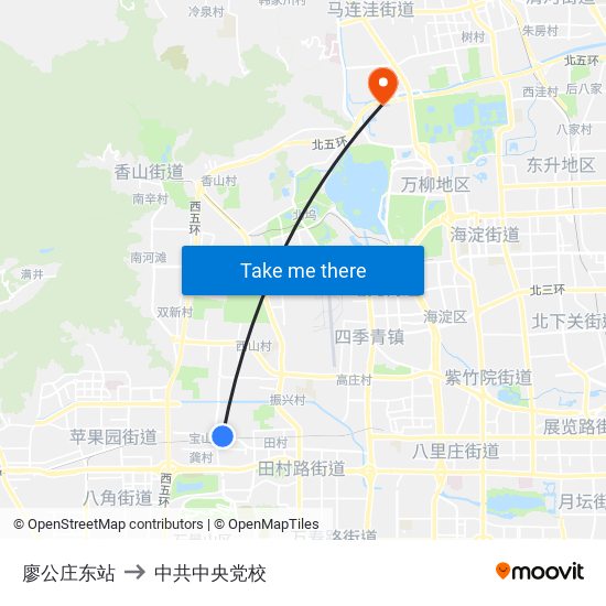 廖公庄东站 to 中共中央党校 map