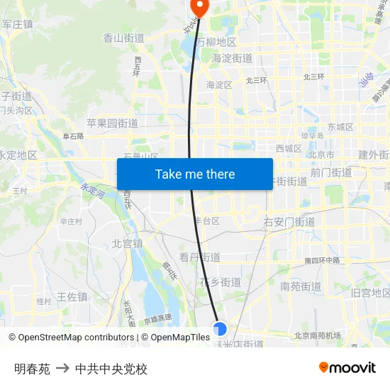 明春苑 to 中共中央党校 map