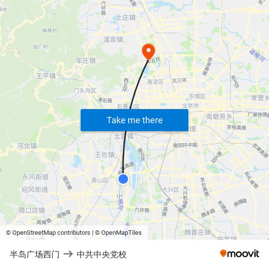 半岛广场西门 to 中共中央党校 map
