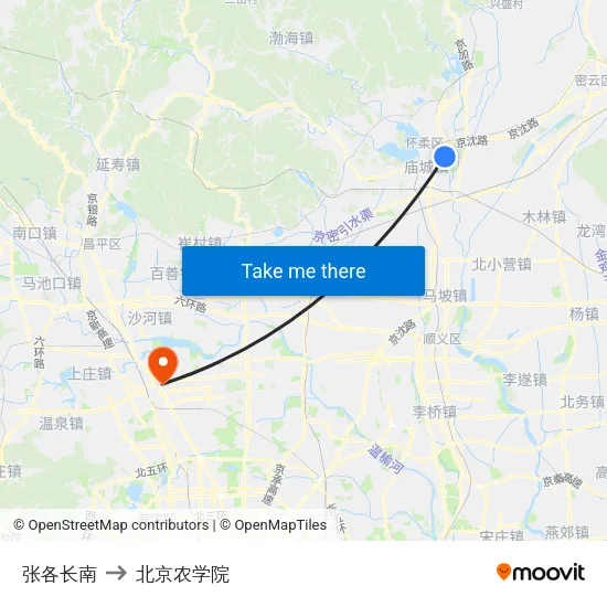 张各长南 to 北京农学院 map