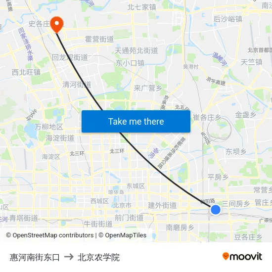 惠河南街东口 to 北京农学院 map