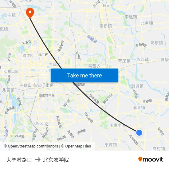 大羊村路口 to 北京农学院 map