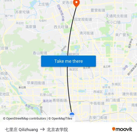 七里庄  Qilizhuang to 北京农学院 map