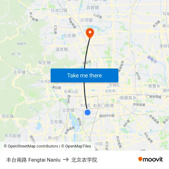丰台南路 Fengtai Nanlu to 北京农学院 map