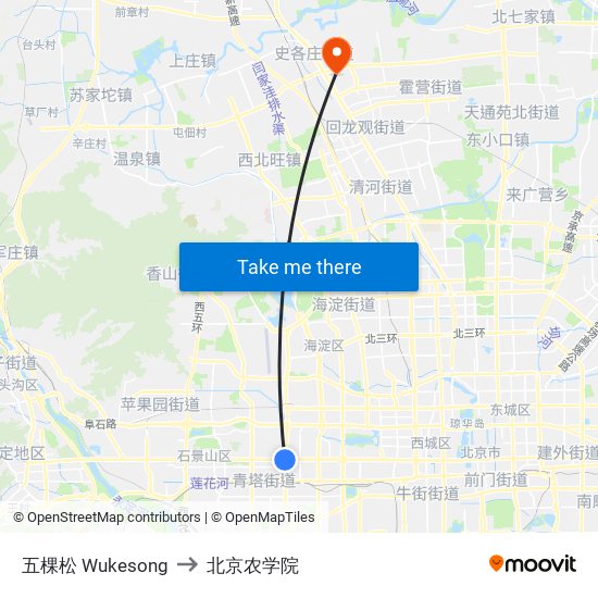 五棵松 Wukesong to 北京农学院 map