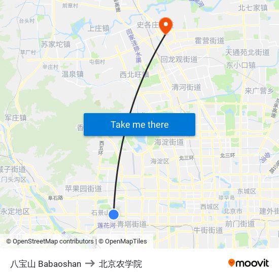 八宝山 Babaoshan to 北京农学院 map