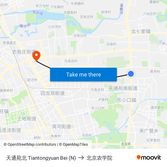 天通苑北 Tiantongyuan Bei (N) to 北京农学院 map