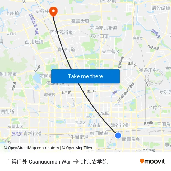 广渠门外 Guangqumen Wai to 北京农学院 map