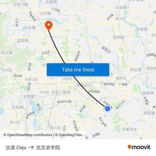 次渠 Ciqu to 北京农学院 map