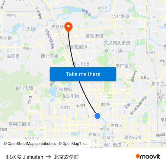 积水潭 Jishuitan to 北京农学院 map