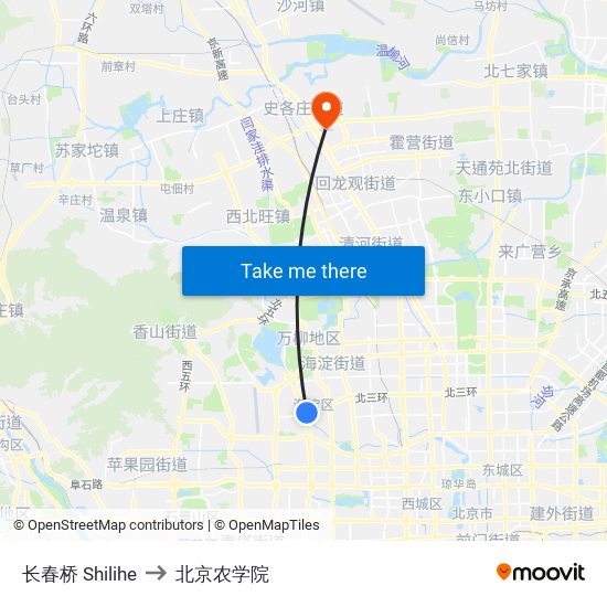 长春桥 Shilihe to 北京农学院 map