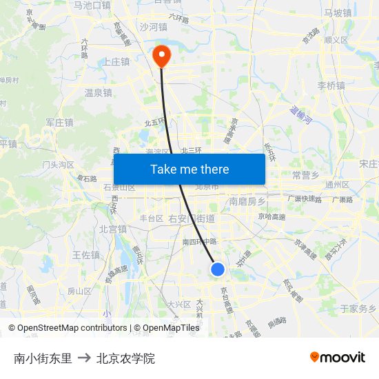 南小街东里 to 北京农学院 map