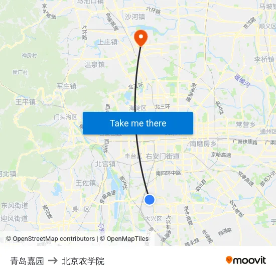 青岛嘉园 to 北京农学院 map