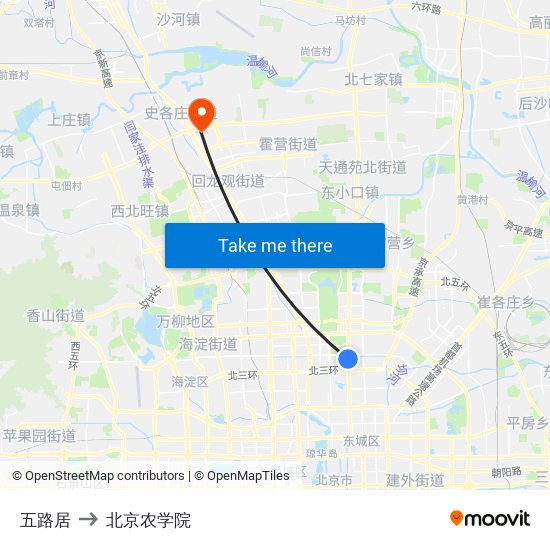 五路居 to 北京农学院 map