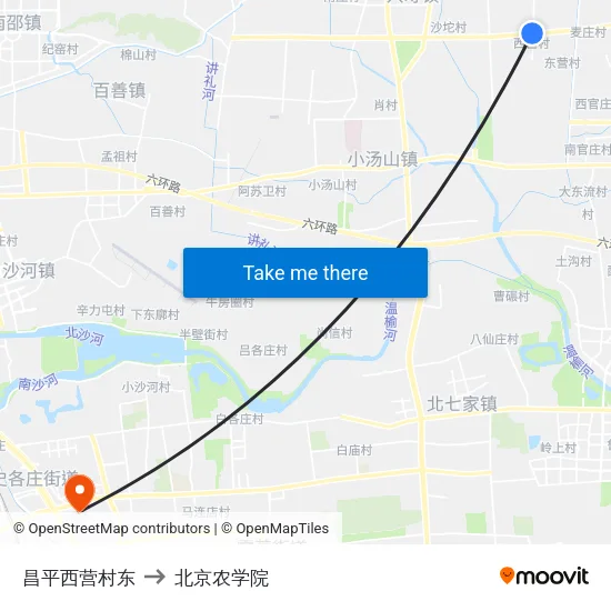 昌平西营村东 to 北京农学院 map