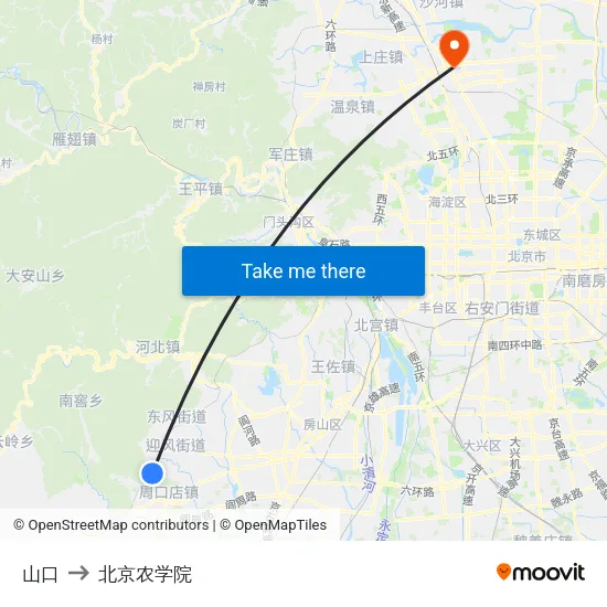 山口 to 北京农学院 map