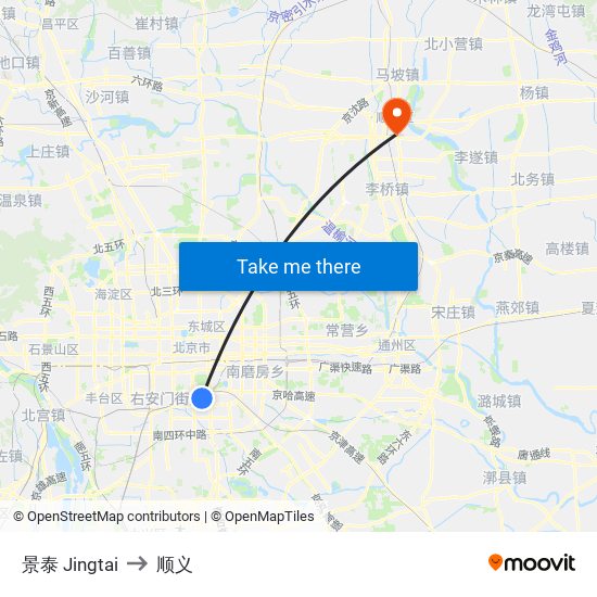 景泰  Jingtai to 顺义 map