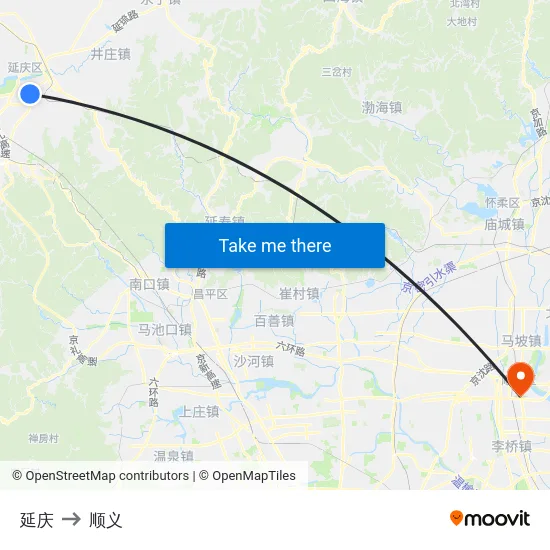 延庆 to 顺义 map