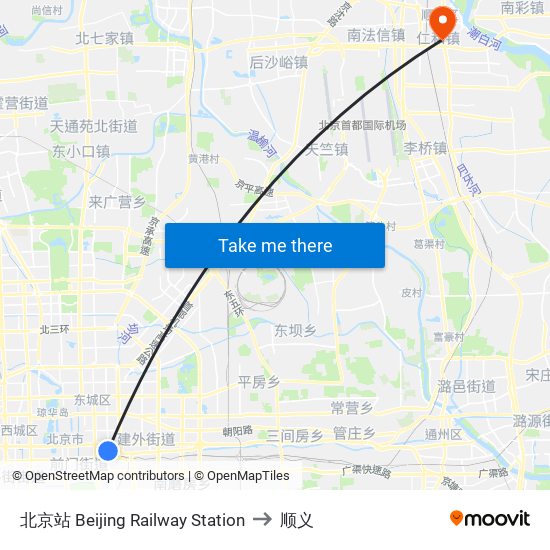 北京站 Beijing Railway Station to 顺义 map