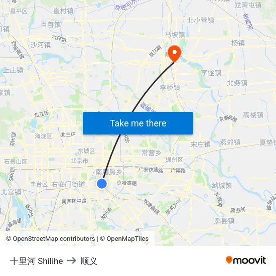 十里河 Shilihe to 顺义 map