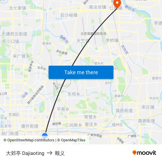 大郊亭 Dajiaoting to 顺义 map