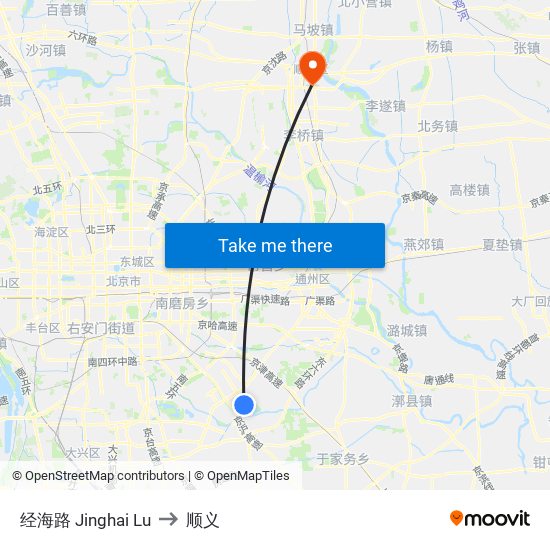 经海路 Jinghai Lu to 顺义 map