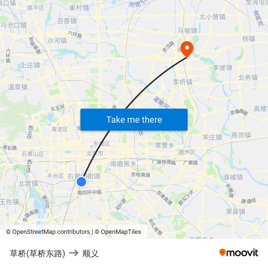草桥(草桥东路) to 顺义 map