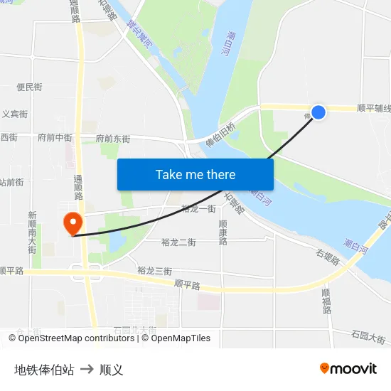 地铁俸伯站 to 顺义 map