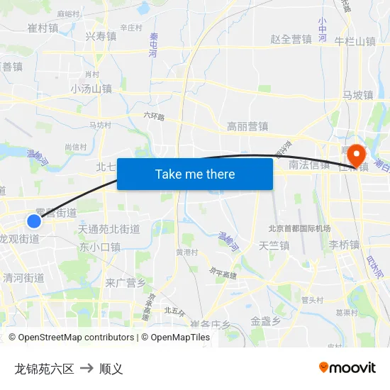 龙锦苑六区 to 顺义 map