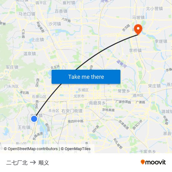 二七厂北 to 顺义 map
