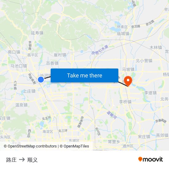 路庄 to 顺义 map